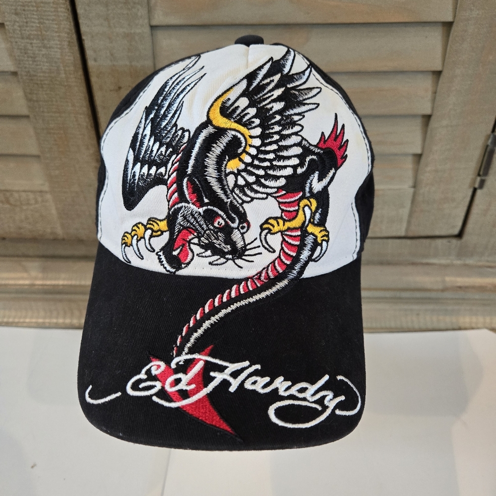 Ed Hardy Hat Vintage Dragon Vintage One Size Kids Adjustable Black White Trucker